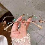 Diamond-Edged Handmade Custom Women's Rimless Cut-Edge Myopia Glasses