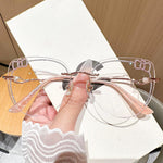 Handmade Custom Women's Rimless Cut-Edge Myopia Glasses with Sparkling Diamond Bow Design