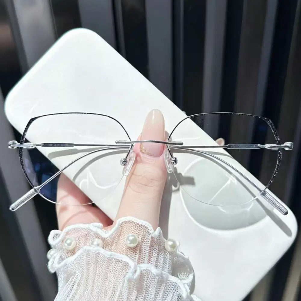 Silver sparkling polygon rimless eyeglasses