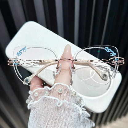 Blue crystal rimless square glasses
