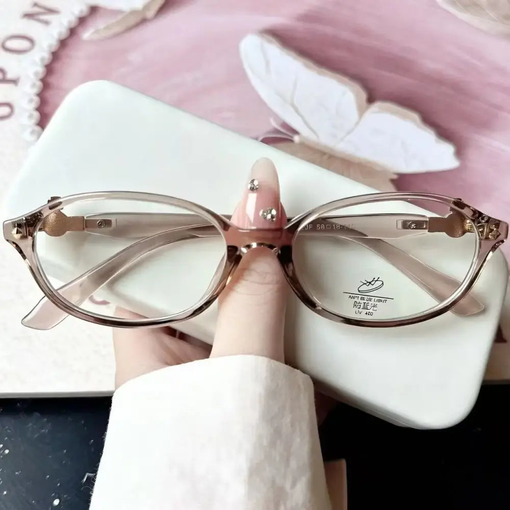 Translucent champagne oval anti-blue light glasses