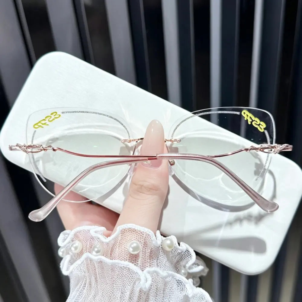 Rose gold geometric rimless glasses