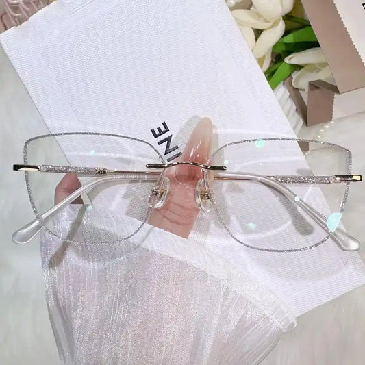 Illuminate your style with our silver glitter rimless square glasses! Featuring dreamy sparkle edge details, an oversized face-flattering shape, and lightweight metal temples. Perfect for Y2K & soft glam aesthetics. Shop now!