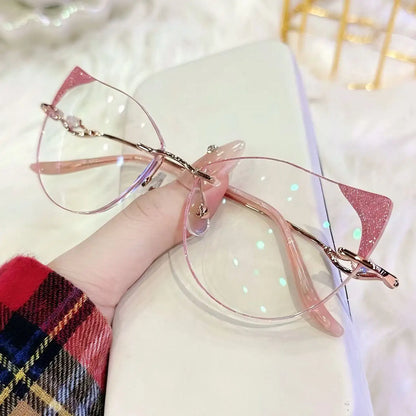 Elevate your style with our stunning glitter cat-eye glasses! Featuring a sharp, feminine silhouette with sparkling pink accents and a sleek rimless design, these statement frames are perfect for coquette aesthetics, party looks, or creative photoshoots. Shop the glam trend today!